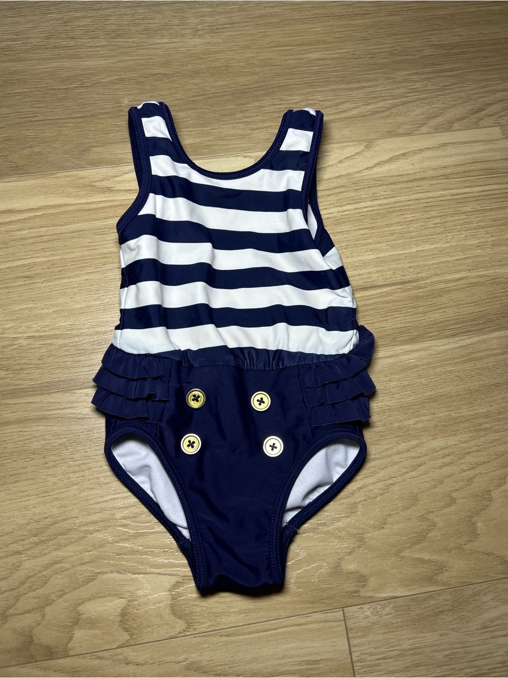 Joe Fresh Navy & White Striped Ruffle One-Piece Swimsuit
